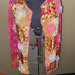 Colorful Patchwork Scarf with Crochet Details